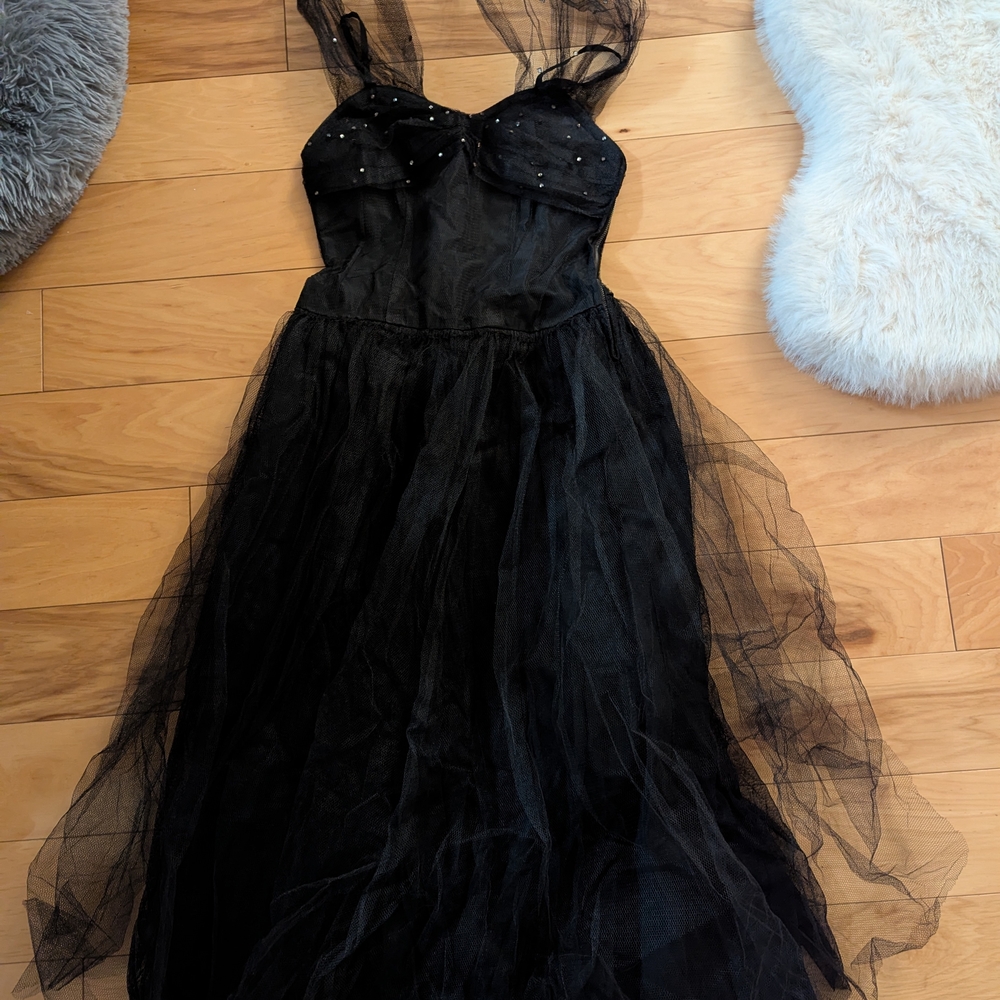 Black Tulle Vintage i Dress with Rhinestone Bodice